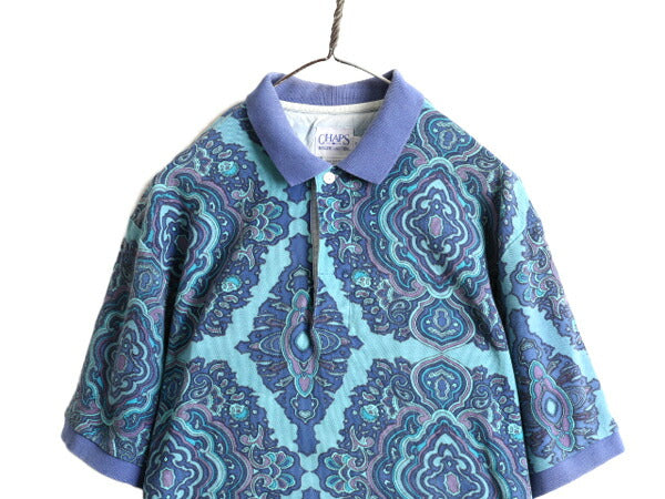 90s ■ チャップス ラルフローレン 総柄 鹿の子 半袖 ポロシャツ ( メンズ L ) 古着 90年代 ポロ オールド CHAPS POLO 半袖シャツ ボックス