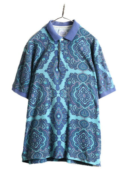 90s ■ チャップス ラルフローレン 総柄 鹿の子 半袖 ポロシャツ ( メンズ L ) 古着 90年代 ポロ オールド CHAPS POLO 半袖シャツ ボックス