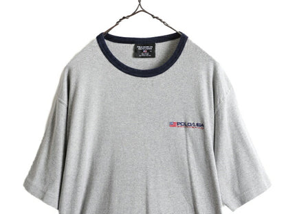 大きいサイズ XL ■ ポロ ラルフローレン 半袖 リンガー Tシャツ メンズ / 古着 POLO JEANS 星条旗 ロゴ刺繍 ワンポイント ヘビーウェイト