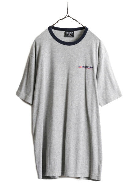大きいサイズ XL ■ ポロ ラルフローレン 半袖 リンガー Tシャツ メンズ / 古着 POLO JEANS 星条旗 ロゴ刺繍 ワンポイント ヘビーウェイト