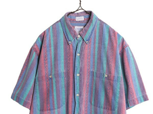 90s チャップス ラルフローレン ストライプ 半袖 ボタンダウン シャツ メンズ M 古着 90年代 オールド ポロ CHAPS ネイティブ マルチカラー