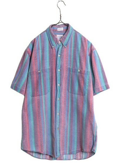 90s チャップス ラルフローレン ストライプ 半袖 ボタンダウン シャツ メンズ M 古着 90年代 オールド ポロ CHAPS ネイティブ マルチカラー