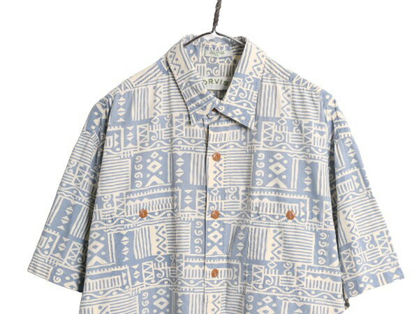 00s オービス 半袖 アロハ シャツ メンズ XXL 古着 00年代 オールド ORVIS アウトドア コットン 総柄 ハワイアン ネイティブ 大きいサイズ