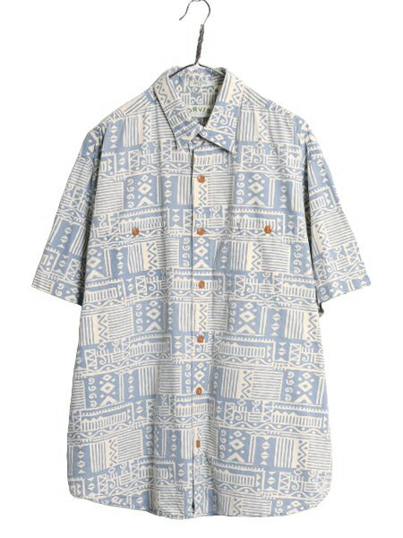 00s オービス 半袖 アロハ シャツ メンズ XXL 古着 00年代 オールド ORVIS アウトドア コットン 総柄 ハワイアン ネイティブ 大きいサイズ