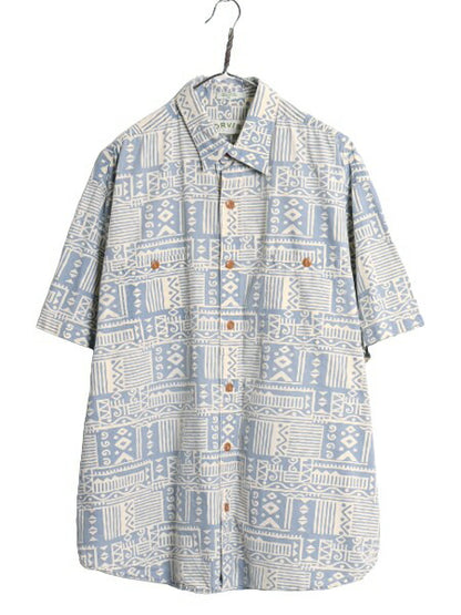00s オービス 半袖 アロハ シャツ メンズ XXL 古着 00年代 オールド ORVIS アウトドア コットン 総柄 ハワイアン ネイティブ 大きいサイズ
