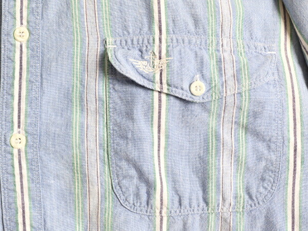 90s ■ ドッカーズ リーバイス 100% コットン ストライプ 半袖 シャンブレー シャツ メンズ XL 90年代 オールド LEVIS DOCKERS 半袖シャツ