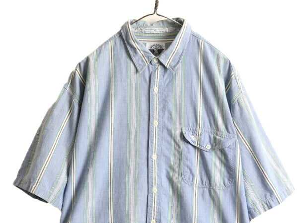 90s ■ ドッカーズ リーバイス 100% コットン ストライプ 半袖 シャンブレー シャツ メンズ XL 90年代 オールド LEVIS DOCKERS 半袖シャツ
