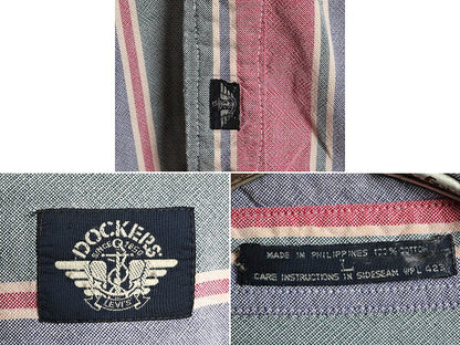 90s ■ ドッカーズ リーバイス ストライプ オックスフォード ボタンダウン 半袖 シャツ メンズ L 90年代 オールド コットン LEVIS DOCKERS