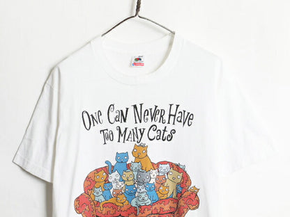 90s USA製 ネコ キャラクター メッセージ イラスト プリント Tシャツ メンズ L 古着 オールド アート シングルステッチ ヘビーウェイト 白