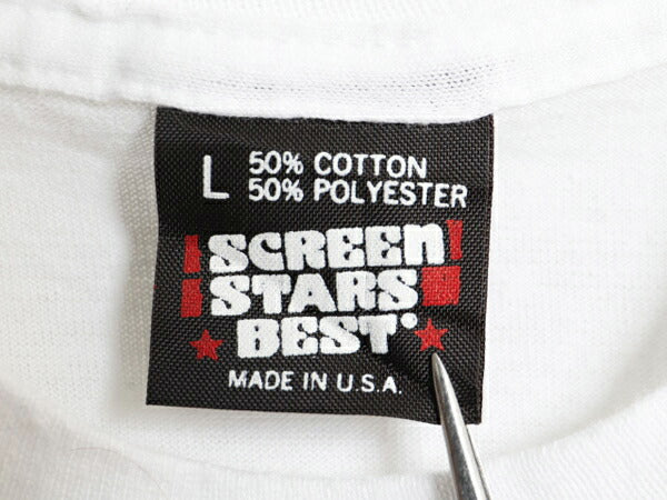 90s USA製 アート イラスト プリント 半袖 Tシャツ メンズ L 古着 90年代 オールド キャラクター グラフィック シングルステッチ ホワイト