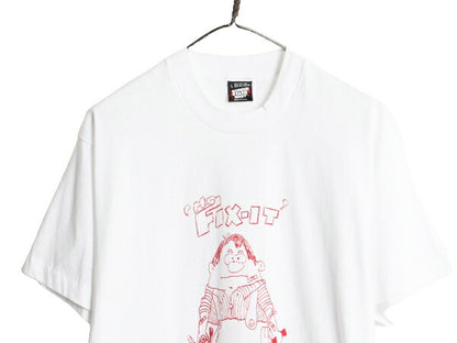 90s USA製 アート イラスト プリント 半袖 Tシャツ メンズ L 古着 90年代 オールド キャラクター グラフィック シングルステッチ ホワイト
