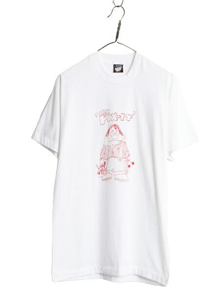 90s USA製 アート イラスト プリント 半袖 Tシャツ メンズ L 古着 90年代 オールド キャラクター グラフィック シングルステッチ ホワイト