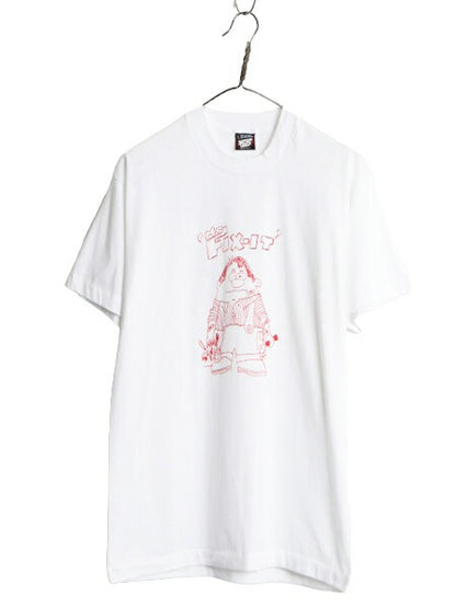 90s USA製 アート イラスト プリント 半袖 Tシャツ メンズ L 古着 90年代 オールド キャラクター グラフィック シングルステッチ ホワイト