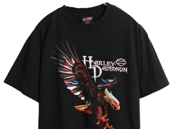 USA製 ハーレー ダビッドソン 両面 プリント Tシャツ メンズ M / オフィシャル ヘビーウェイト イーグル バイク イラスト グラフィック 黒