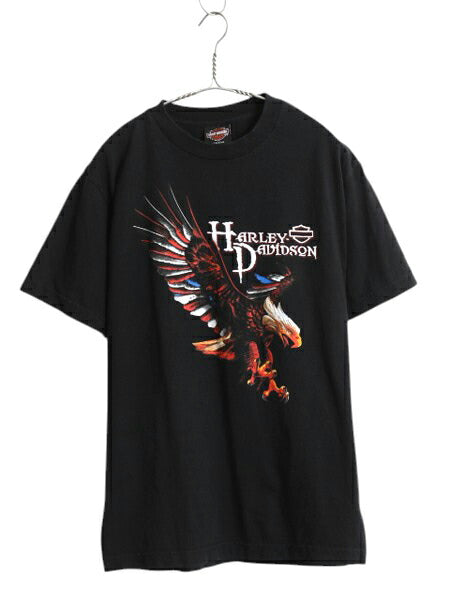 USA製 ハーレー ダビッドソン 両面 プリント Tシャツ メンズ M / オフィシャル ヘビーウェイト イーグル バイク イラスト グラフィック 黒