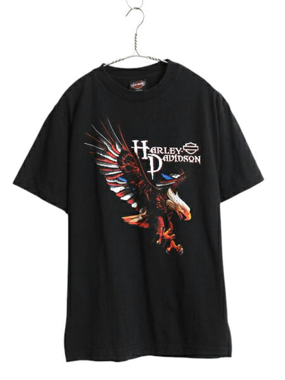 USA製 ハーレー ダビッドソン 両面 プリント Tシャツ メンズ M / オフィシャル ヘビーウェイト イーグル バイク イラスト グラフィック 黒