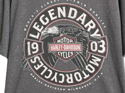 ハーレー ダビッドソン 両面 プリント Tシャツ メンズ M 程 古着 オフィシャル ヘビーウェイト イーグル バイク イラスト グラフィック 灰