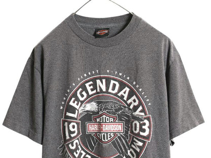 ハーレー ダビッドソン 両面 プリント Tシャツ メンズ M 程 古着 オフィシャル ヘビーウェイト イーグル バイク イラスト グラフィック 灰