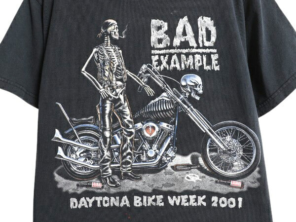 00s デイトナビーチ 両面 イラスト プリント Tシャツ M / オールド 当時物 オフィシャル バイク イーグル スカル ヘビーウェイト ドクロ 黒