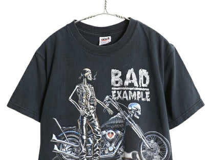 00s デイトナビーチ 両面 イラスト プリント Tシャツ M / オールド 当時物 オフィシャル バイク イーグル スカル ヘビーウェイト ドクロ 黒