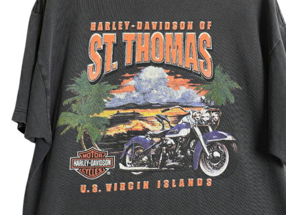 00s USA製 ハーレー ダビッドソン 両面 プリント Tシャツ メンズ L / オールド オフィシャル バイク ファイヤー イラスト グラフィック 黒
