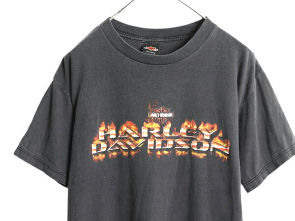 00s USA製 ハーレー ダビッドソン 両面 プリント Tシャツ メンズ L / オールド オフィシャル バイク ファイヤー イラスト グラフィック 黒
