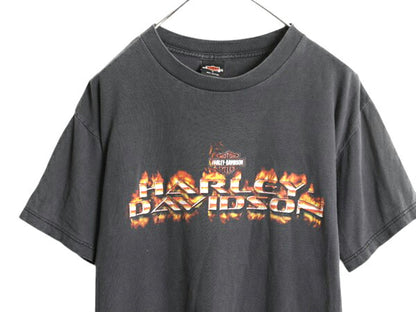 00s USA製 ハーレー ダビッドソン 両面 プリント Tシャツ メンズ L / オールド オフィシャル バイク ファイヤー イラスト グラフィック 黒