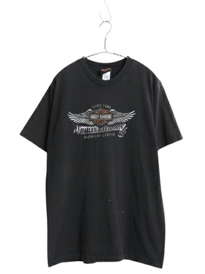 USA製 ハーレー ダビッドソン 両面 プリント Tシャツ メンズ L 古着 オフィシャル バイク イラスト グラフィック ヘビーウェイト ブラック