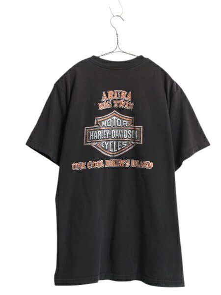 USA製 ハーレー ダビッドソン 両面 プリント Tシャツ メンズ L 古着 オフィシャル バイク イラスト グラフィック ヘビーウェイト ブラック