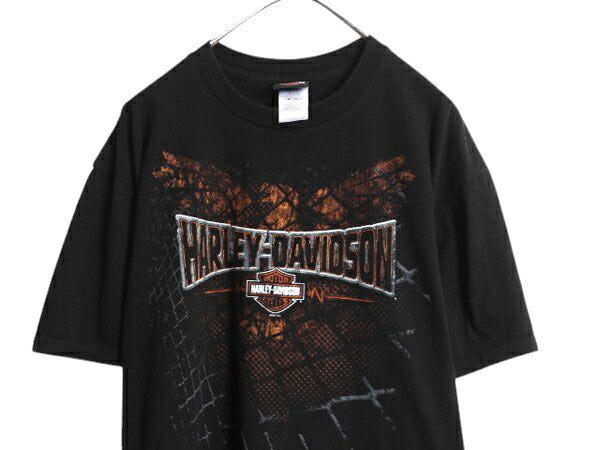 ハーレー ダビッドソン 両面 プリント Tシャツ メンズ XL オフィシャル バイク イーグル 星条旗 イラスト ヘビーウェイト 黒 大きいサイズ
