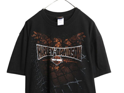 ハーレー ダビッドソン 両面 プリント Tシャツ メンズ XL オフィシャル バイク イーグル 星条旗 イラスト ヘビーウェイト 黒 大きいサイズ