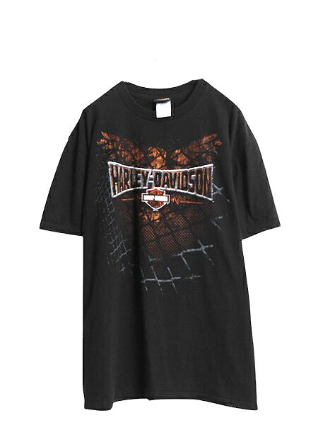 ハーレー ダビッドソン 両面 プリント Tシャツ メンズ XL オフィシャル バイク イーグル 星条旗 イラスト ヘビーウェイト 黒 大きいサイズ