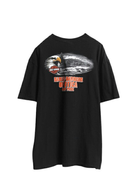 ハーレー ダビッドソン 両面 プリント Tシャツ メンズ XL / オフィシャル バイク イーグル イラスト ヘビーウェイト 大きいサイズ ブラック