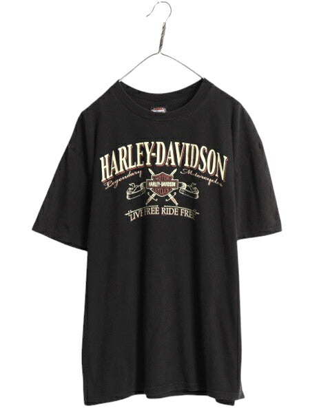ハーレー ダビッドソン 両面 プリント Tシャツ メンズ XL / オフィシャル バイク イラスト グラフィック ヘビーウェイト 大きいサイズ 黒