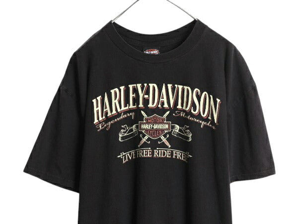 ハーレー ダビッドソン 両面 プリント Tシャツ メンズ XL / オフィシャル バイク イラスト グラフィック ヘビーウェイト 大きいサイズ 黒