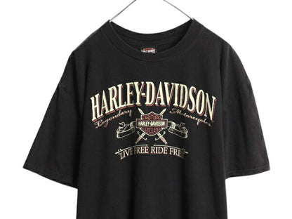 ハーレー ダビッドソン 両面 プリント Tシャツ メンズ XL / オフィシャル バイク イラスト グラフィック ヘビーウェイト 大きいサイズ 黒