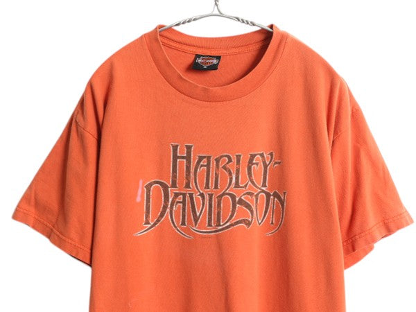 00s ハーレー ダビッドソン 両面 プリント Tシャツ メンズ XL オールド オフィシャル バイク イラスト グラフィック 大きいサイズ オレンジ