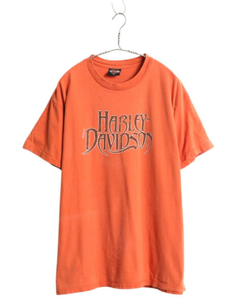 00s ハーレー ダビッドソン 両面 プリント Tシャツ メンズ XL オールド オフィシャル バイク イラスト グラフィック 大きいサイズ オレンジ
