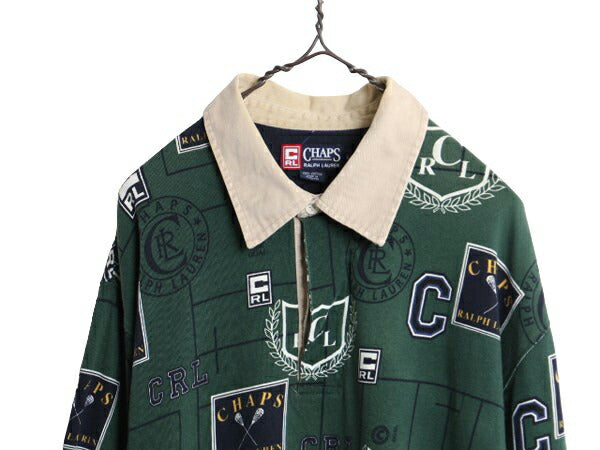 90s チャップス ラルフローレン 総柄 長袖 ラガー シャツ メンズ L 古着 90年代 オールド CHAPS ポロ ラグビー 長袖シャツ ヘビーウェイト