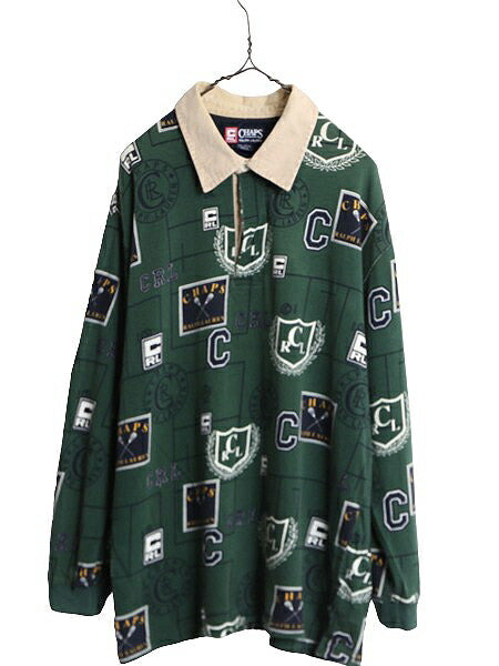 90s チャップス ラルフローレン 総柄 長袖 ラガー シャツ メンズ L 古着 90年代 オールド CHAPS ポロ ラグビー 長袖シャツ ヘビーウェイト