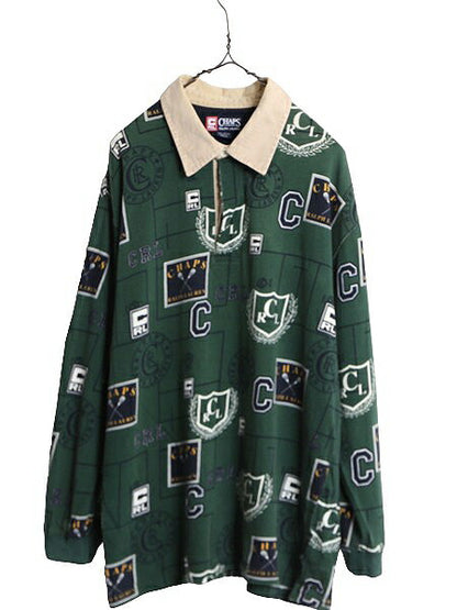 90s チャップス ラルフローレン 総柄 長袖 ラガー シャツ メンズ L 古着 90年代 オールド CHAPS ポロ ラグビー 長袖シャツ ヘビーウェイト