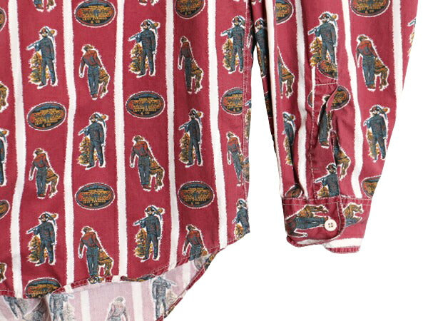 90s リーバイス 総柄 コットン 長袖 シャツ メンズ XL / オールド Levis サドルマン マルチカラー ストライプ ポケット付き 大きいサイズ