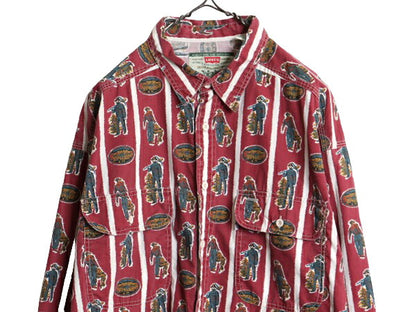 90s リーバイス 総柄 コットン 長袖 シャツ メンズ XL / オールド Levis サドルマン マルチカラー ストライプ ポケット付き 大きいサイズ