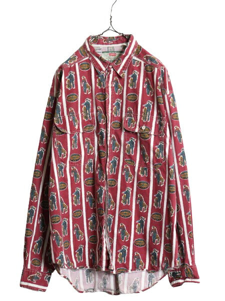 90s リーバイス 総柄 コットン 長袖 シャツ メンズ XL / オールド Levis サドルマン マルチカラー ストライプ ポケット付き 大きいサイズ