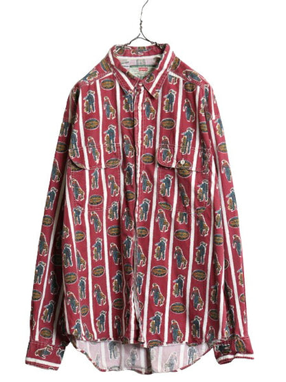 90s リーバイス 総柄 コットン 長袖 シャツ メンズ XL / オールド Levis サドルマン マルチカラー ストライプ ポケット付き 大きいサイズ