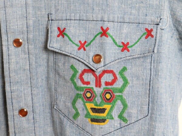 1点物 70s BIG SMITH ハンドペイント 長袖 シャンブレー ウエスタン シャツ メンズ M 程 ヴィンテージ ビッグスミス ハンドメイド カスタム