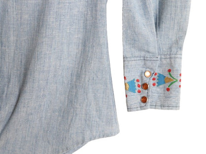1点物 70s BIG SMITH ハンドペイント 長袖 シャンブレー ウエスタン シャツ メンズ M 程 ヴィンテージ ビッグスミス ハンドメイド カスタム