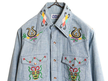1点物 70s BIG SMITH ハンドペイント 長袖 シャンブレー ウエスタン シャツ メンズ M 程 ヴィンテージ ビッグスミス ハンドメイド カスタム