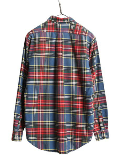 90s ポロ ラルフローレン チェック オックスフォード ボタンダウン シャツ キッズ XL メンズ M 古着 長袖シャツ マルチカラー ポケット付き