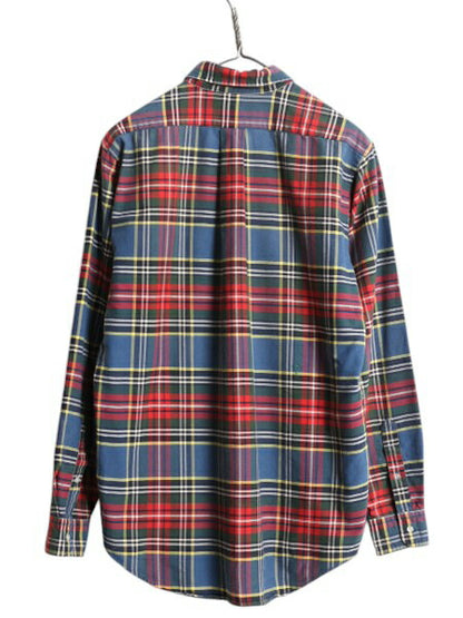 90s ポロ ラルフローレン チェック オックスフォード ボタンダウン シャツ キッズ XL メンズ M 古着 長袖シャツ マルチカラー ポケット付き